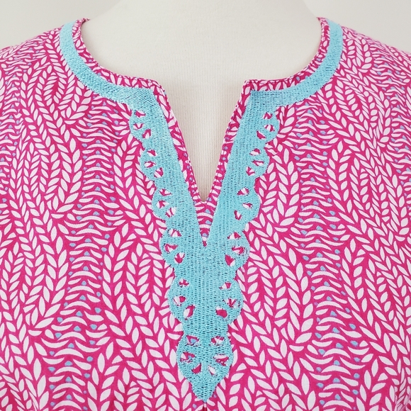 Talbots Embroidered Split Neck Tunic Top - Picture 5 of 11